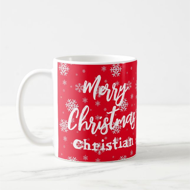 Mug Flocon de neige blanc rouge Élégant Simple Joyeux  (Gauche)