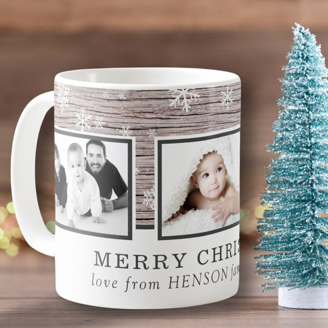 Mug Flocon de neige de Noël en bois rustique 3 Photo C (Créateur téléchargé)