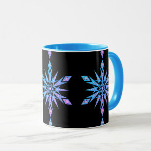 Mug Flocon de neige du milieu du siècle noir violet bl