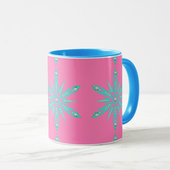 Mug Flocon de neige du milieu du siècle rose turquoise (Devant droit)