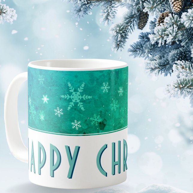 Mug Flocon de neige moderne Bleu Vert Joyeux Noël (Créateur téléchargé)