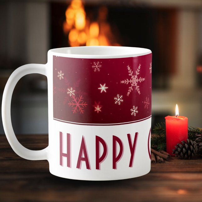 Mug Flocon de neige moderne Motif rouge Joyeux Noël (Créateur téléchargé)