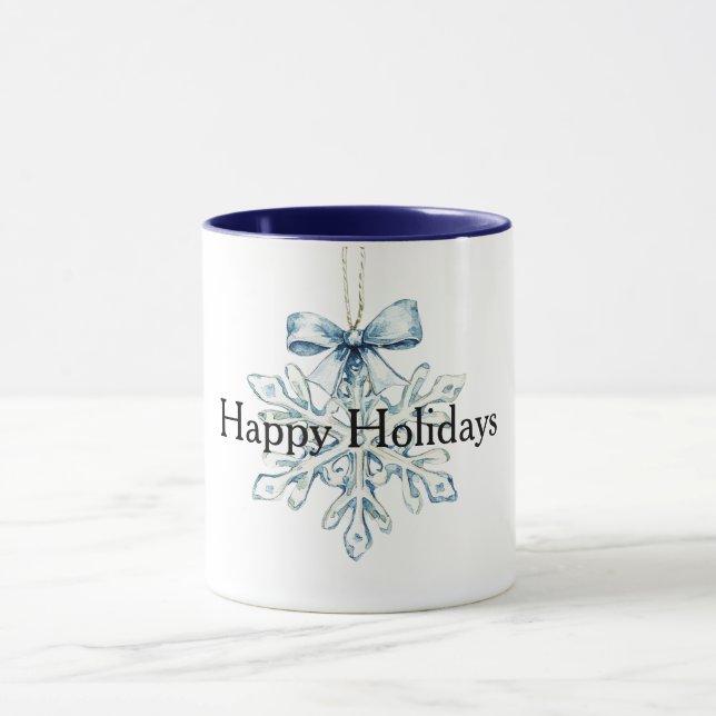 Mug Flocon de neige Noël à ruban bleu  (Centre)