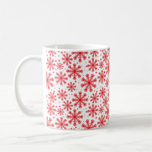 Mug Flocon de neige rouge sur blanc avec motif emprein