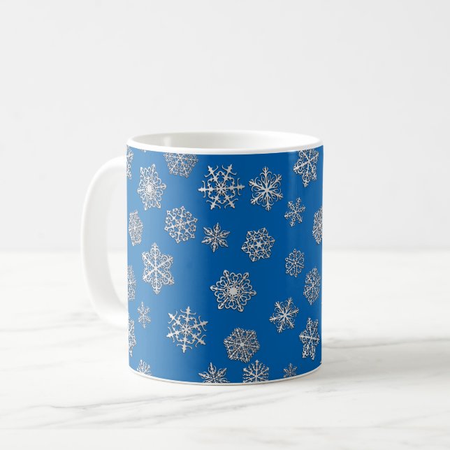 Mug Flocons d'argent sur fond bleu de cobalt (Devant gauche)