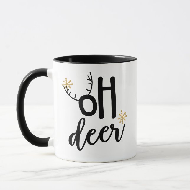 Mug Flocons de cerf de renne Oh Deer, Cadeau de Noël (Gauche)