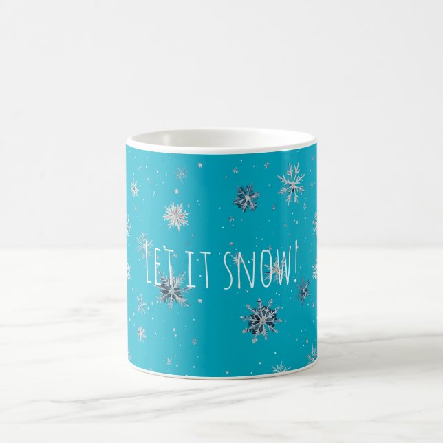 Mug Flocons de neige de Noël bleu argenté Aqua Blanc (Centre)