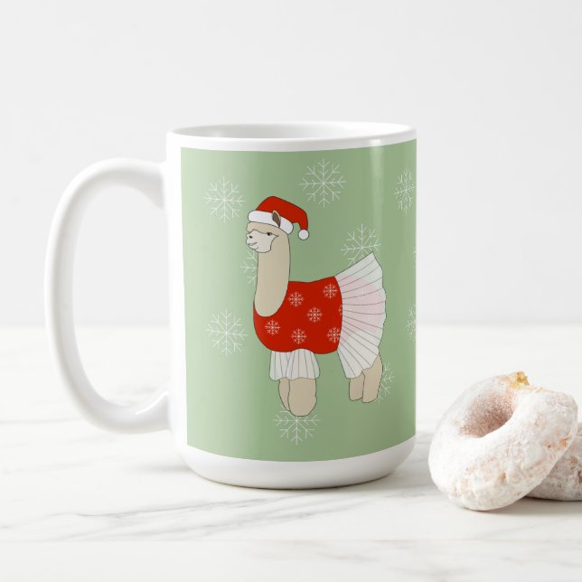 Mug Flocons de neige de Noël de lama ballerine (Avec donut)
