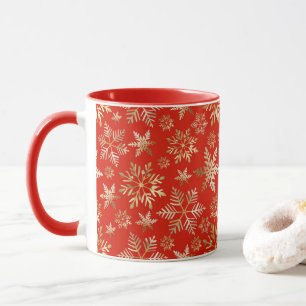 Mug Flocons de neige dorés élégants Noël Lava Rouge