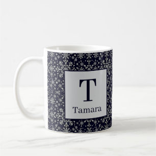 Mug Flocons de neige élégants argent et bleu personnal