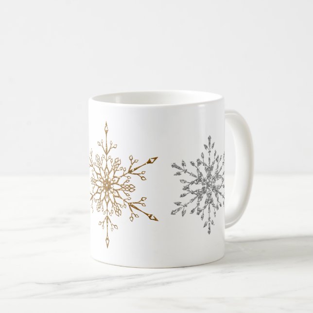 Mug Flocons de neige fériés de Noël pailletés d'argent (Devant droit)