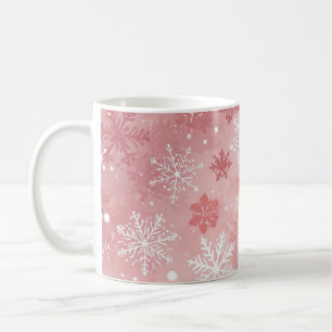 Mug Flocons de neige hivernaux rose et blanc