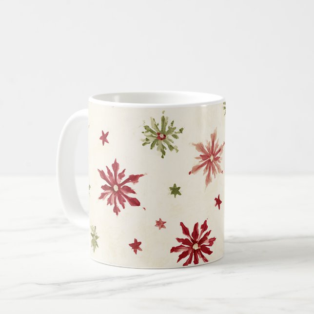 Mug Flocons de neige rouges verts (Devant gauche)