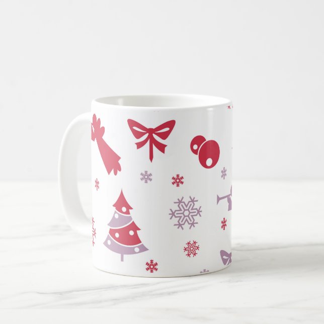 Mug Flocons de Noël, Anges et Motif d'Arbres  (Devant gauche)