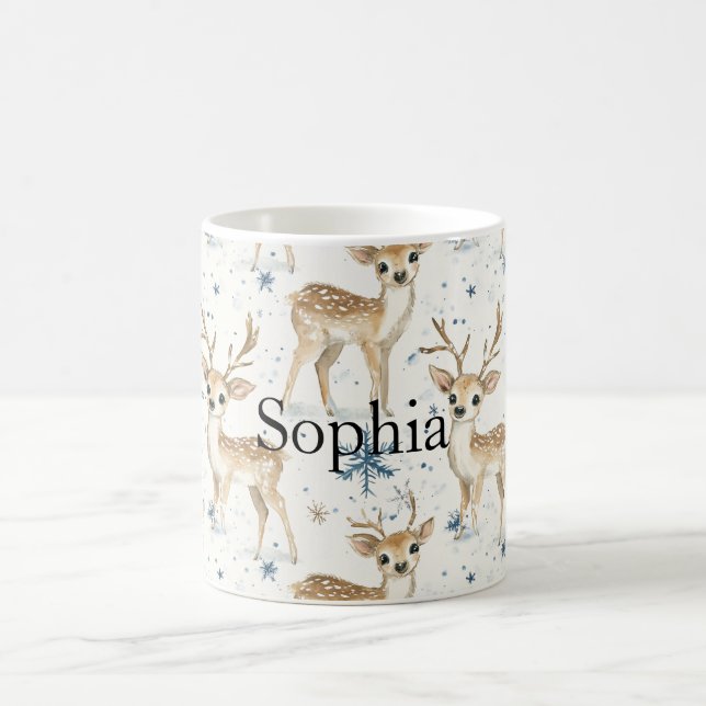 Mug Flocons de Noël Bleus Cerf Doux (Centre)