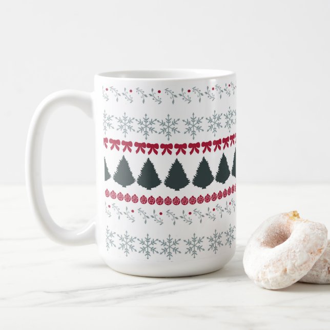 Mug Flocons de Noël et arbres (Avec donut)