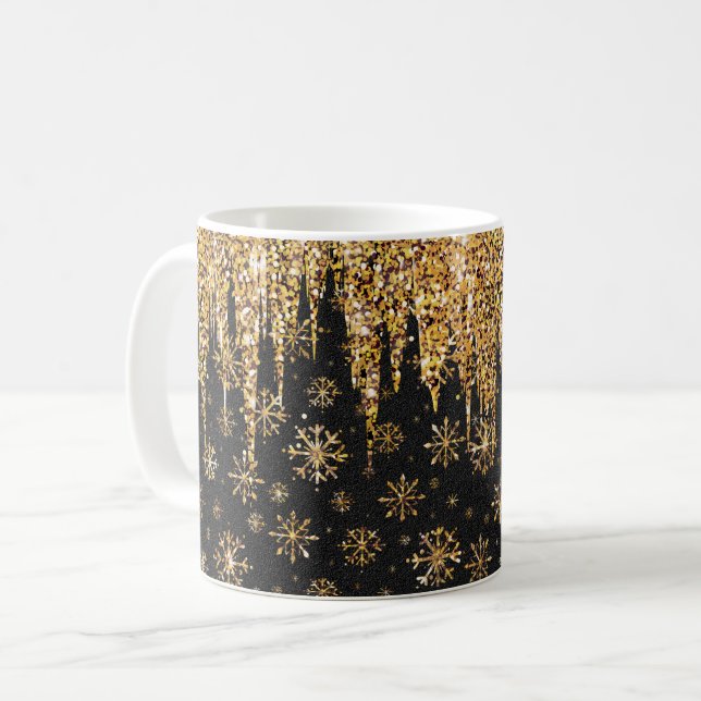 Mug Flocons dorés Paillettes Gouttes d'or (Devant gauche)