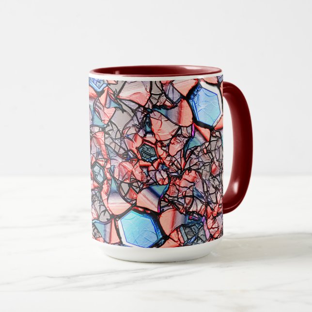 Mug Flor virtuel entalhada nas cores azul e salmão (Devant droit)