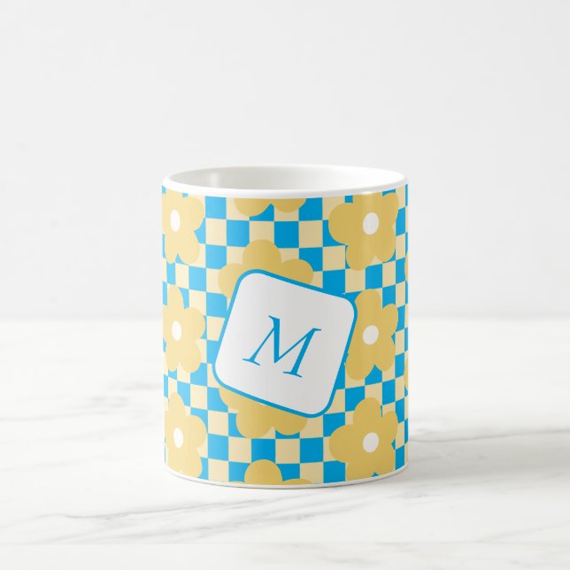 Mug Floral À damiers Jaune et bleu (Centre)