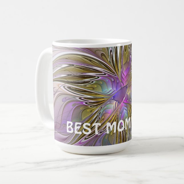 Mug Floral Abstrait Fractal Avec Rose & Or Meilleure M (Devant gauche)