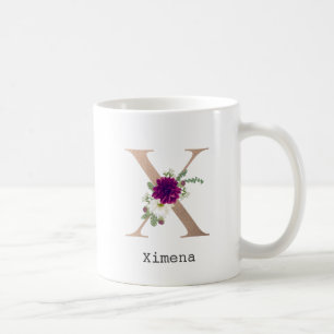 Mug Floral Alphabet lettre de nom personnalisé "X"