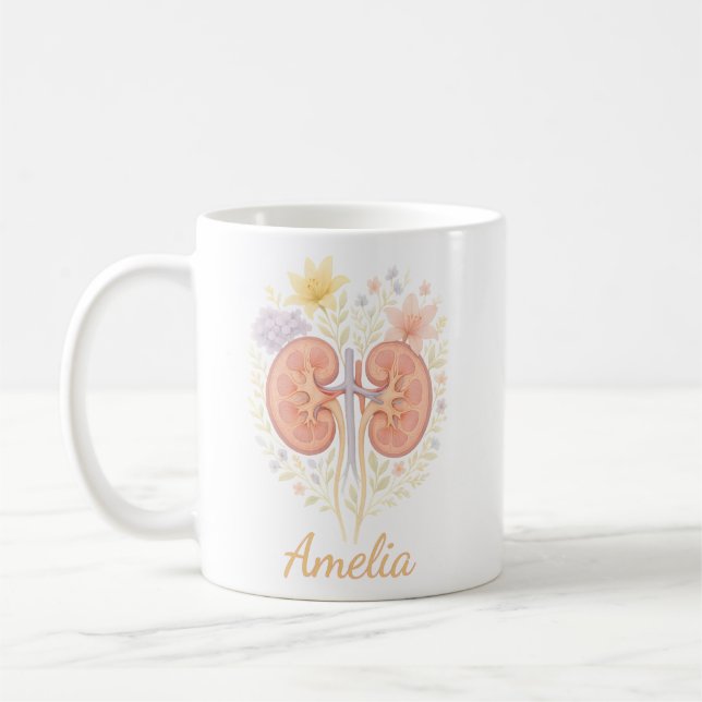 Mug Floral Anatomical Kidney Nephrology Nurse and Tech (Gauche)