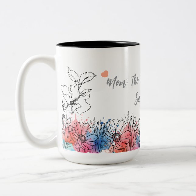 Mug floral aquarelle pour maman avec citation (Gauche)