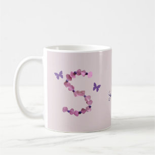 Mug Floral aux papillons Lettre S Monogramme artisanal