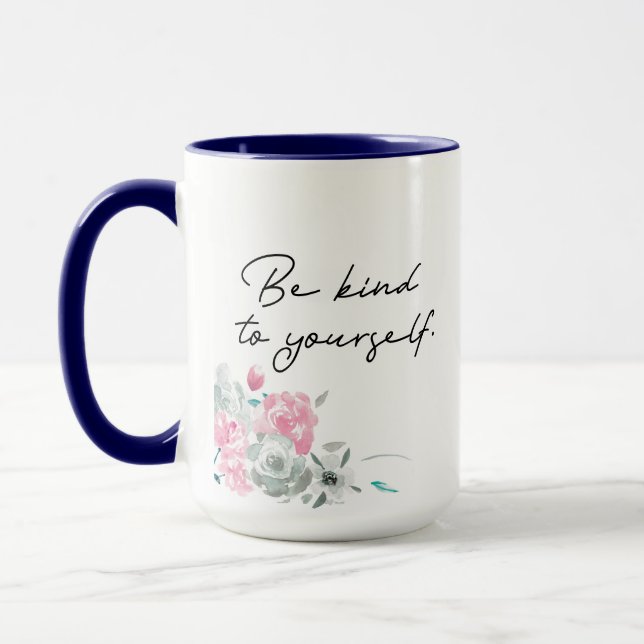 Mug Floral Be Kind to Yself Citation inspirante (Gauche)