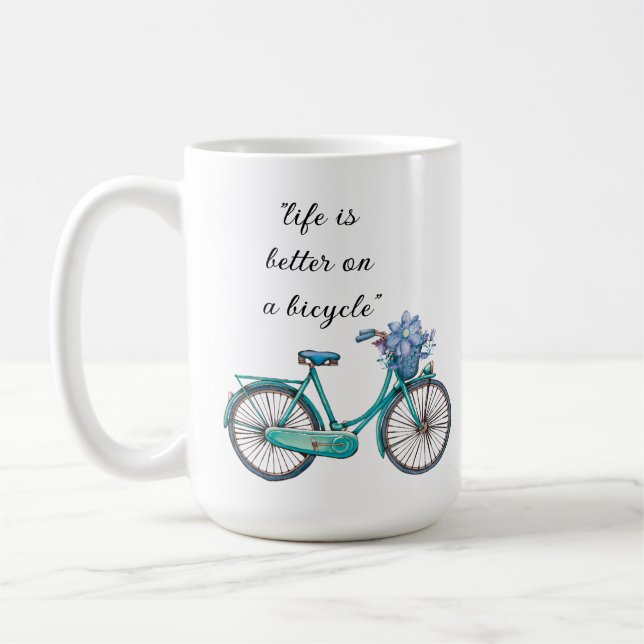 Mug Floral Bicycle Watercolor Design Boho Chic Coffee  (Gauche)