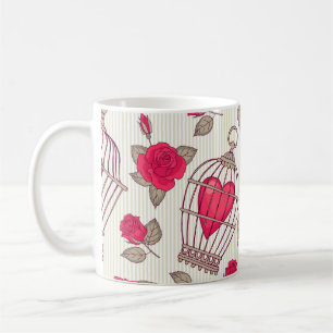 Mug Floral Bird Cages Rose Motif
