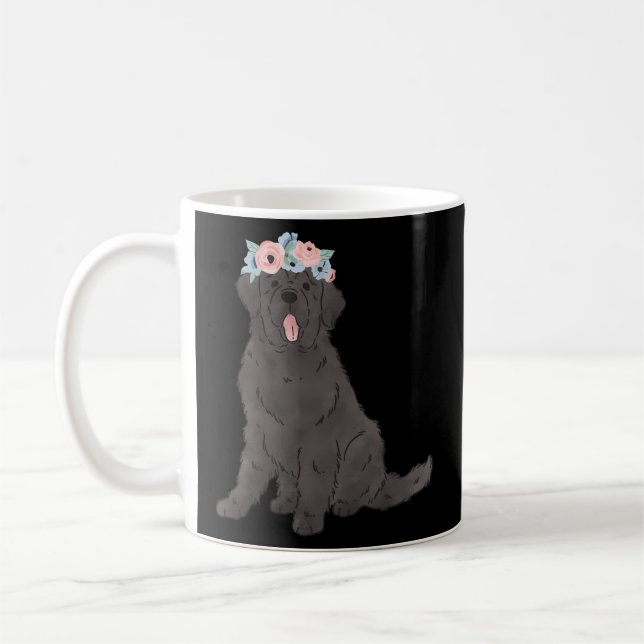 Mug Floral Black Newfie Terre-Neuve Chien Maman (Gauche)