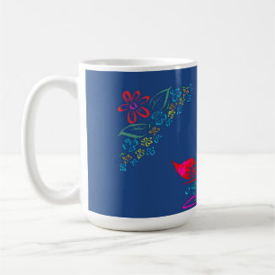 Mug floral blanc folk art coloré ditsy fleurs bleu
