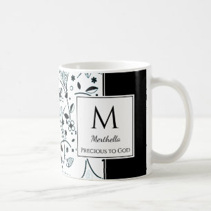 Mug Floral blanc noir Customisé PRÉCIEUX À DIEU