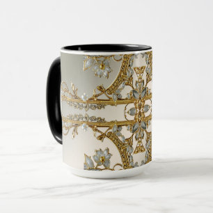 Mug floral blanc orné d'or