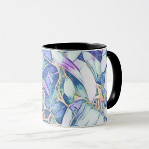 Mug Floral Bleu Et Faux Or