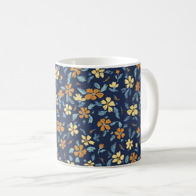 Mug floral bleu et jaune (Devant droit)