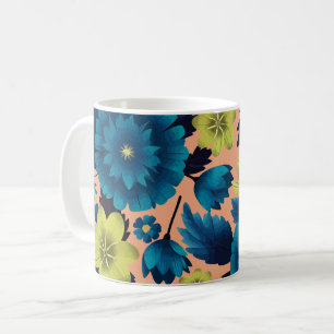 Mug Floral bleu et jaune sur Arrière - plan de pêche