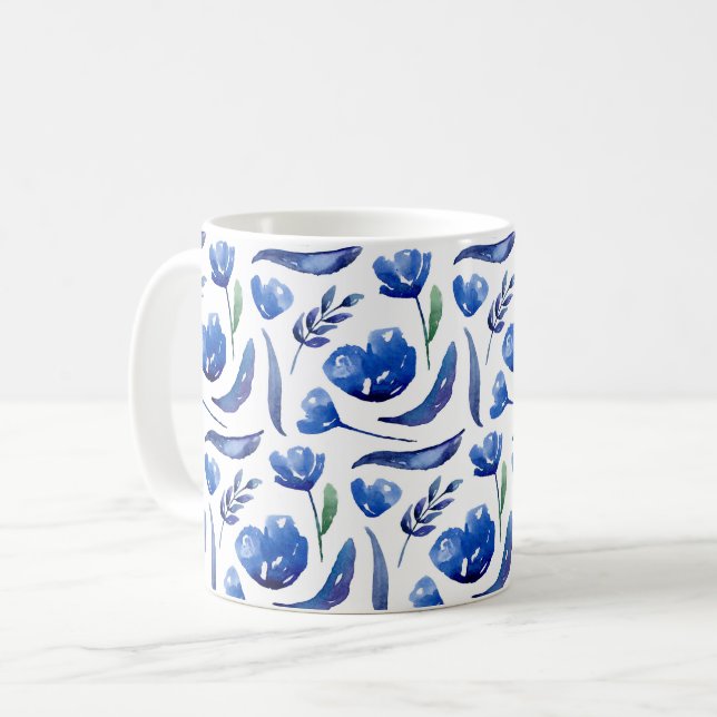Mug Floral bleu. Fleurs de marine. Feminine botanique (Devant gauche)