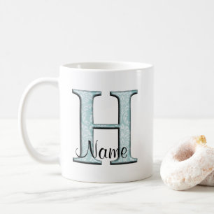 Mug Floral bleu Imprimer H monogramme initiales Coffee