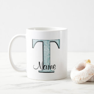 Mug Floral bleu Imprimer T initiales monogramme Café M