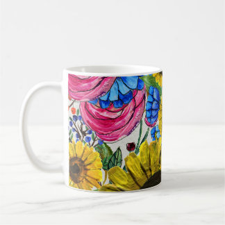 Mug Floral bleu jaune rose sans joint