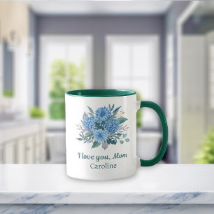 Mug Floral Bleu Personnalisé Je t'aime Maman