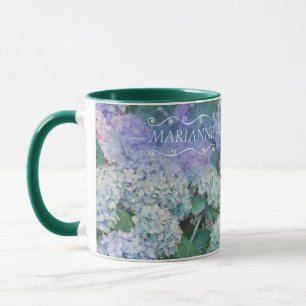 Mug Floral Blue Hydrangea Monogramme Nom Script