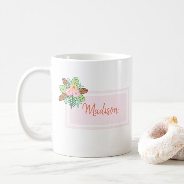 Mug Floral Boho rose personnalisé (Avec donut)