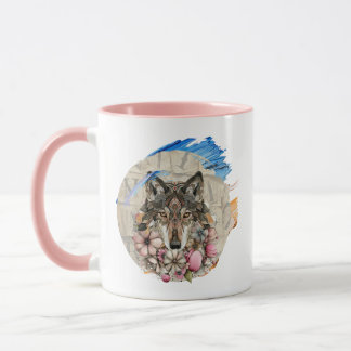 Mug Floral Boho Wolf with Paint Accents 📄 Descriptio