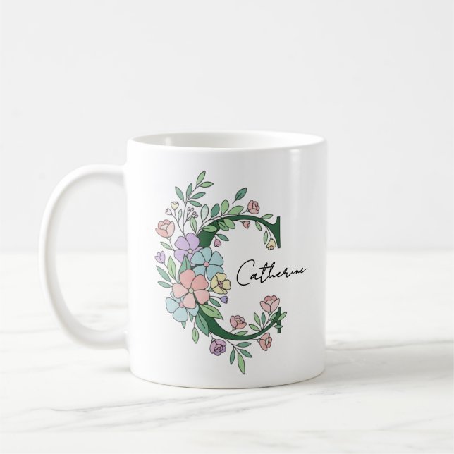 Mug Floral Botanical Monogram | Custom Text Elegant Co (Gauche)