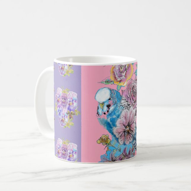 Mug floral bougie bougie bleu pourpre peint à la m (Devant gauche)