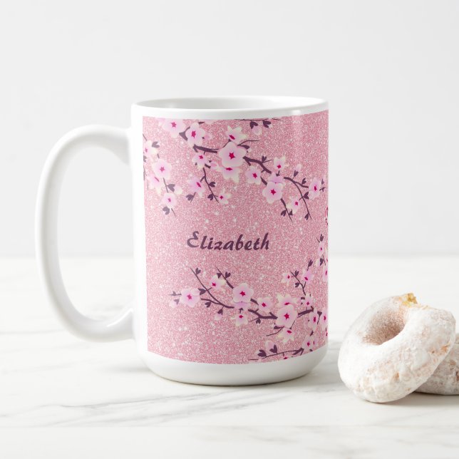 Mug Floral Cerisier Fleur Monogramme Parties scintilla (Avec donut)