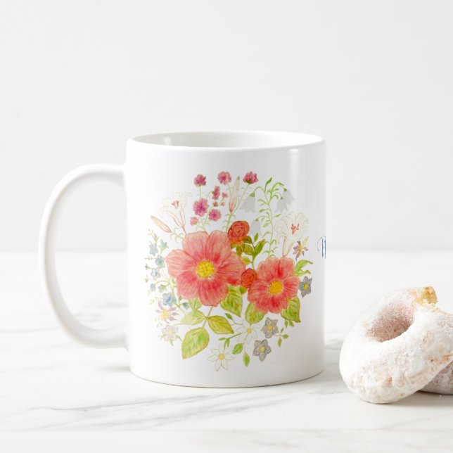 Mug Floral Classique Avec Texte (Avec donut)
